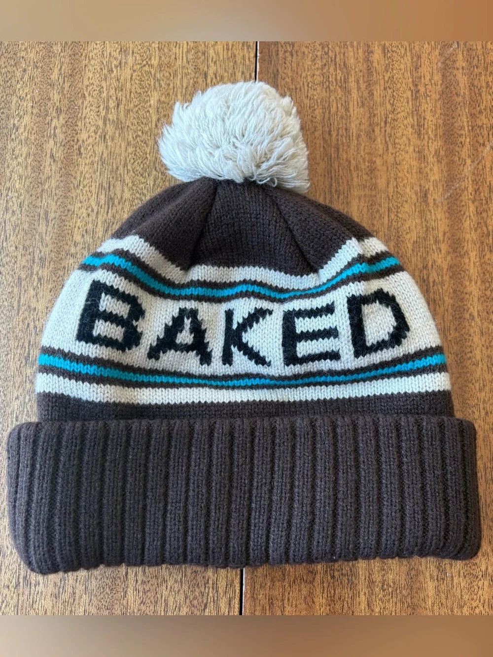Scooby-Doo “Baked” Pom Patch Knit Beanie with Brown with Teal Accent - One Size